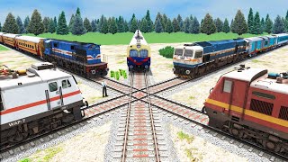 Five Trains at Forked Railroad Crossing Each other at Diamond Crossing – Train Simulator [upl. by Thanh356]