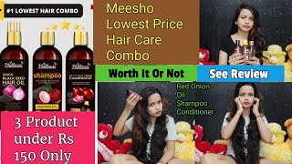 Meesho Lowest Price Red Onion Black seed Hair Care Combo Review Oil Shampoo amp Conditioner Review [upl. by Hoffman284]