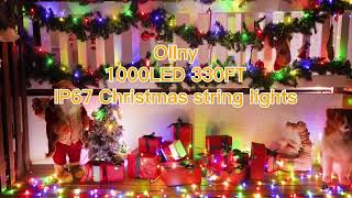 Ollny 1000 LED 330ft IP67 Waterproof Christmas String Lights Green Wire Plug in 8 Modes [upl. by Neeuq]