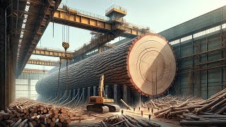 Giant wood factory operating at full capacity quotThousand Year Old Tree Chopping Machinequot [upl. by Arbas719]