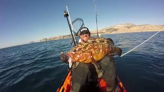 PESCA CON CALAMAR SWIM SQUID PARTE 1 MEROS Y DENTONES EN KAYAK [upl. by Adalia834]