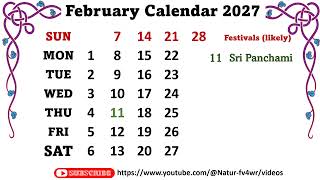 February Calendar 2027  february2027calendar [upl. by Oisorbma]