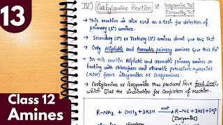 13 Carbylamine reaction Isocyanide Test or Carbylamine Test Test for 1° primary amine Class12 [upl. by Cantone382]