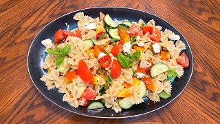 How to make EASY Bow Tie Pasta Salad  Farfalle Pasta Recipe  Garden Mediterranean Style [upl. by Nivra515]