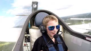 My 11 Year Olds First DG505MB Glider Flight  Self Launching Glider [upl. by Hctub]