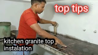 granite kitchen top kaise lagayen installation kitchen granite granitecountertops [upl. by Nereen340]