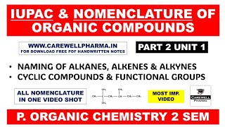 Nomenclature of Organic Compounds  IUPAC Nomenclature  Part 2 Unit 1  POC 1st Carewell Pharma [upl. by Ellehcim]