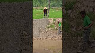 The process of pouring concrete for the shore of a reservoir [upl. by Odlanyer968]