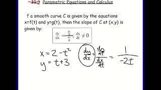 BC Calc 101 parametric eqns and calculus [upl. by Auqenahs]