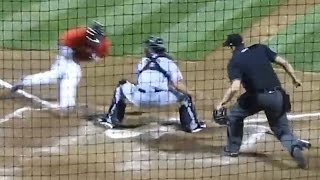 HUGE HOME PLATE COLLISION  CATCHER GETS RUN OVER [upl. by Danell]