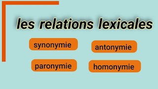 les relations lexicales synonymie antonymie  paronymie  homonymie [upl. by Llehcor]