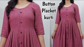 Front Open Plated Kurti Cutting and StitchingFront Button Placket Kurti Cutting and Stitching [upl. by Oirom]