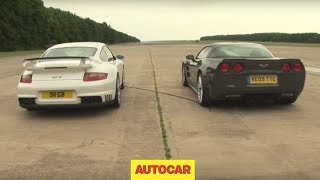 Porsche 911 GT2 v Corvette ZR1  drag race by autocarcouk [upl. by Juback]