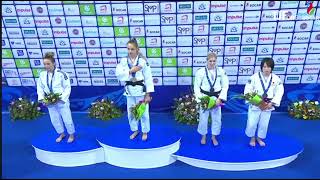 Anthem of Ukraine 2018 IJF Tunis Grand Prix womens 48 kg Daria Bilodid [upl. by Medora]