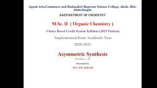 MScII Asymmetric Synthesis Lecture no1 ProfPankaj Naikwadi [upl. by Esinahs]