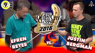 EFREN REYES vs JUSTIN BERGMAN  2016 Derby City Classic 9Ball [upl. by Naivart]