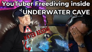 DIVERS REACT TO YouTuber Freediving Inside UNDERWATER CAVE [upl. by Kenney]