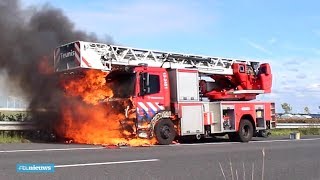 Brandweerwagen vliegt op snelweg in brand  RTL NIEUWS [upl. by Onirotciv683]