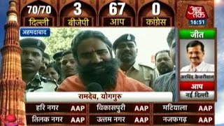 Delhi Elections 2015 Baba Ramdev congratulates AAP chief Arvind Kejriwal [upl. by Hynda]