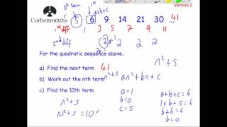 Quadratic Sequences version 2  Corbettmaths [upl. by Easlehc]