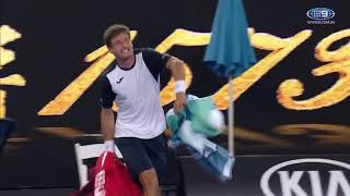 Pablo Carreno Busta madly throwing his bag and shouting at the Chair Umpire [upl. by Nyraa]