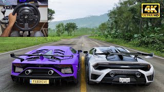 Lamborghini Aventador SVJ amp Lamborghini Huracan STO  Forza Horizon 5  Thrustmaster T300RS gameplay [upl. by Fawne]