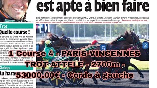 20septembre 2024 quinte1 Course 4  PARISVINCENNESTROT ATTELE  2700m  5300000€  Corde à gauche [upl. by Elhsa]