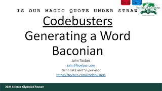 CodeBusters  Generating a Word Baconian [upl. by Brace]