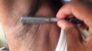 armpit shave staright razor  how to underarm shave in Barber shop khokharsalon [upl. by Ellennej506]