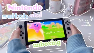 unboxing📦 nintendo switch oled white🎮 cute amp aesthetic 🌸 accessories decorating kirby asmr [upl. by Attecnoc]