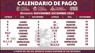 CALENDARIO DE PAGO 🗓️💲Pensión Adultos Mayores Personas con Discapacidad Madres trabajadoras 2024 [upl. by Stila]