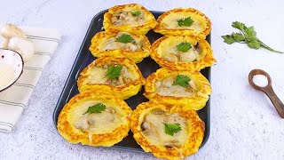 Potato baskets stuffed with mushrooms perfect as a tasty appetizer [upl. by Yrag]