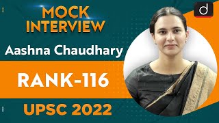 Aashna Chaudhary Rank 116  UPSC CSE 2022  English Medium  Mock Interview  Drishti IAS English [upl. by Anohs525]