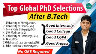 Top Global PhD Selections After BTech  No GRE Required [upl. by Okkin]