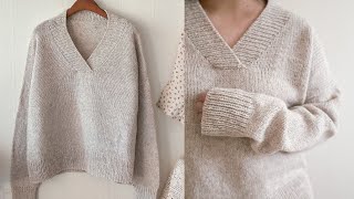 Free pattern  Haru V neck sweater for beginners part 1 [upl. by Alleirbag]