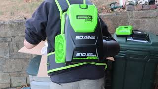 Greenworks 610 Electric Backpack Leaf Blower Review [upl. by Kubetz]