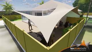 p4046 Backyard patio cover Texstyleroofs 3D shade sail design systems concepts [upl. by Toft]