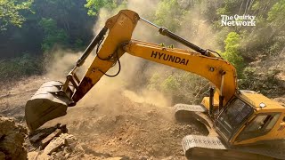 Road building with Hyundai excavator  Steep Mountain Road Construction  viralvideo roadbuilding [upl. by Mccowyn]