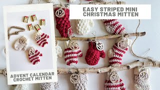 Crochet Advent Calendar  Mini Striped Crochet Mitten Tutorial [upl. by Natsirc208]