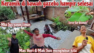 KERAMIK DIBAWAH GAZEBO HAMPIR SELESAI‼️Mba Sus panen timun  mba Sun sama Mas Heri menghibur kita [upl. by Harbour]