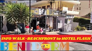 Benidorm Info Walk☀️💬🇪🇸 Levante Beach to HOTEL FLASH  Tartan Bar Gabys Bar Shops🍻🛍️🌴 benidorm [upl. by Zia18]