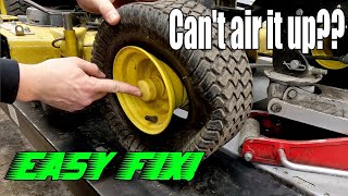 How To Get Riding Mower Tire Back On Rim Tire Came Off Rim Easy Fix Tire Wont Air Up Wont Inflate [upl. by Scopp143]