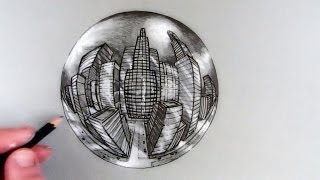 How to Draw a City in 5Point Perspective in a Crystal Ball [upl. by Aicilas]