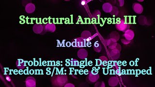 SA III Structural Analysis III Module 6  Problems Single Degree of Freedom SM Free amp Undamped [upl. by Doralyn]