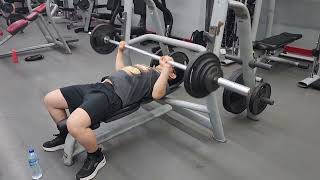 Smolov Jr Bench press program Week 1 Day 2 7 sets x 5 reps 575kg [upl. by Ijies]