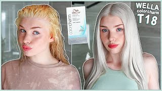 HOW TO TONE PLATINUM BLONDE HAIR AT HOME  WELLA T18  PERFECT ICY WHITE PLATINUM BLONDE HAIR  AD [upl. by Richela]