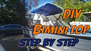 DIY Cheap Amazon Bimini Boat Top Installation and Sun Shade Cover includes Measuring amp Storage Ideas [upl. by Jentoft22]