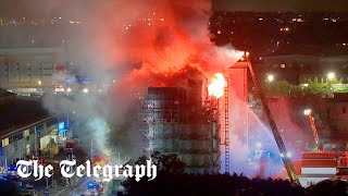 London tower block with noncompliant cladding goes up in flames [upl. by Rella]