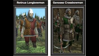 Medieval II Total War 1vs1 Retinue Longbowmen vs Genoese Crossbowmen [upl. by Birkle]