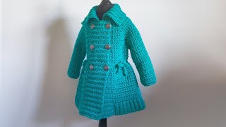 Crochet 73 How to crochet a double breasted coat  cardigan for girls Part 1 [upl. by Bock275]